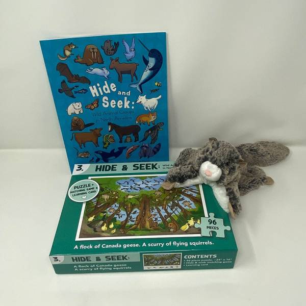 Hide & Seek Book + Flying Squirrel Plush + Squirrel Puzzle